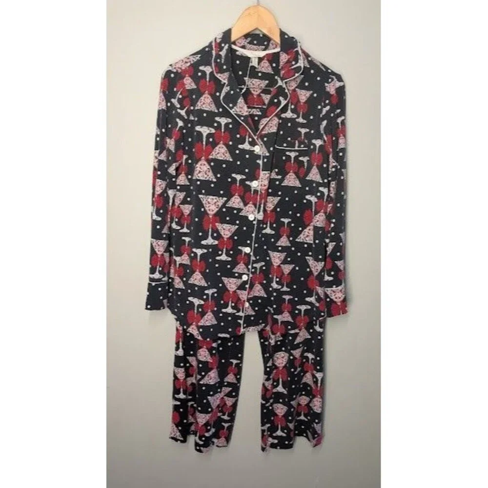 Soma Pajama Set Embraceable Soiree Size M Martini Glass Holiday New Years
